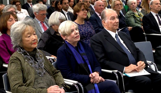 Hazar Imam with Karen Armstrong at the Aga Khan Centre, London, England for the 2018 Lecture of GCP 2018-10-04